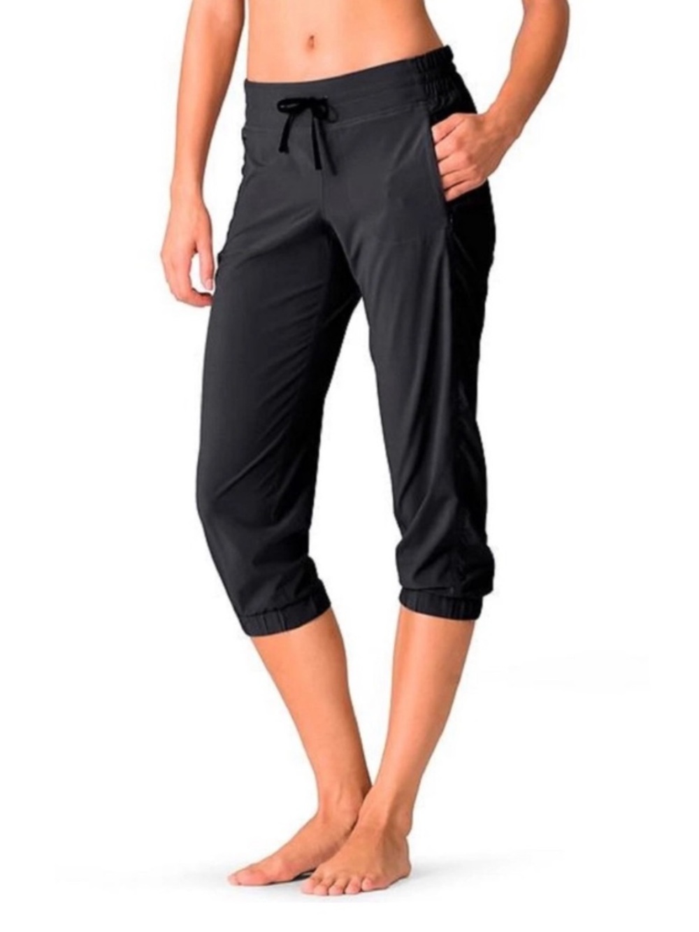 Athleta Black La Viva Lighweight Ruched Side Cropped Capri Athletic Pants